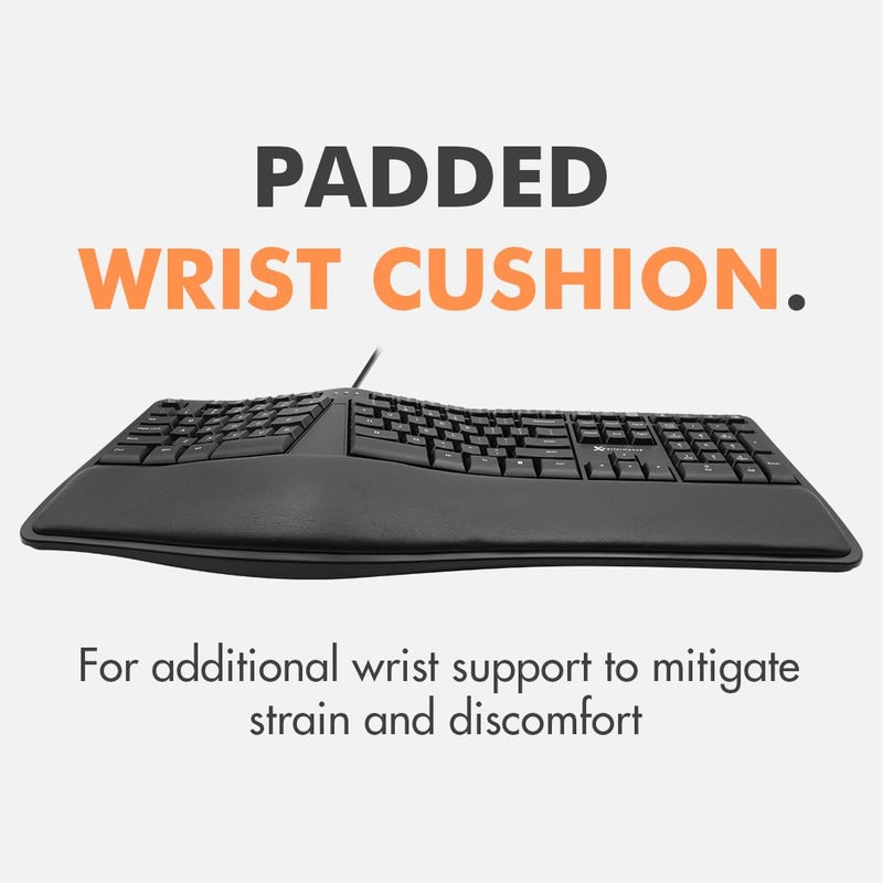 X9 Performance X9 Wired Ergonomic Keyboard with Cushioned Wrist Rest - Type Comfortably Longer - USB Wired Split Keyboard for Laptop, PC & Chrome Computer with 110 Ergo Keys & 5ft Cable - Image 5